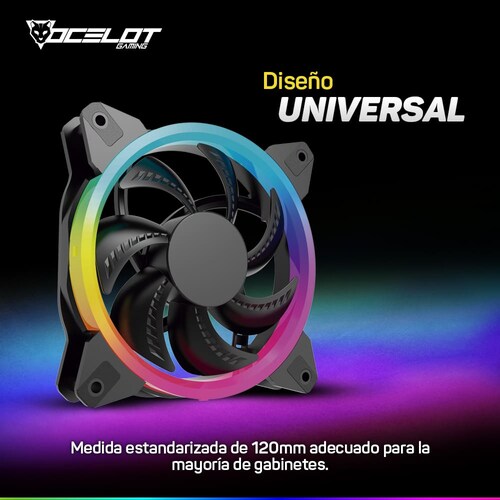 Ventilador Gamer de 120mm para Gabinete (10 piezas), RGB, conexión Molex 4 Pin, Ocelot OGF01