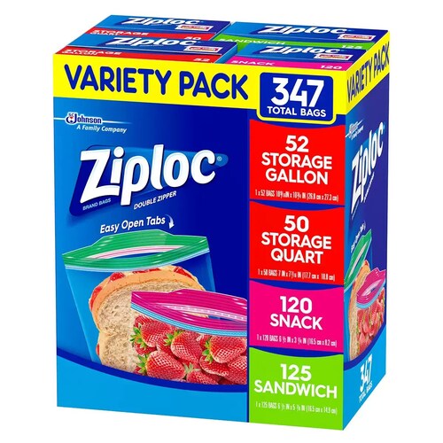 Ziploc Double Zipper Gallon Quart Snack Sandwich Freezer Variety Pack 347  Bags
