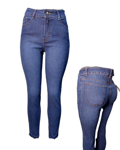 PANTALON DE DAMA BASICO AZUL JASPEADO OSCURO CON DESLAVADO
