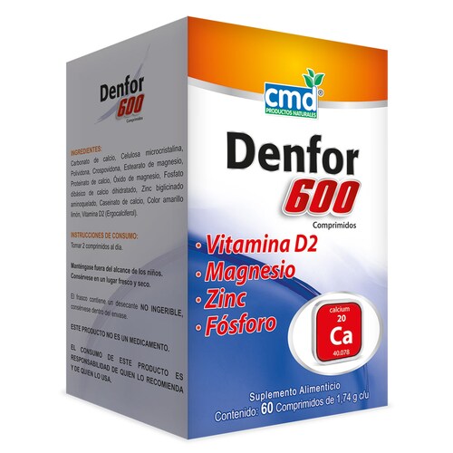 Denfor 600, 60 Tabletas, 1.74 g c/u, Vitamina D2, Magnesio, Zinc, Fosforo