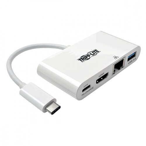 Adaptador USB-C Macho - HDMI Hembra con Hub USB-A, 1x RJ-45, Blanco