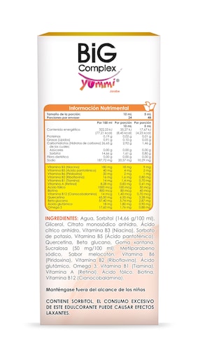 Big Complex Yummi, 240 ml, Sabor Melocoton, Omega 3, Beta glucano, Quercetina