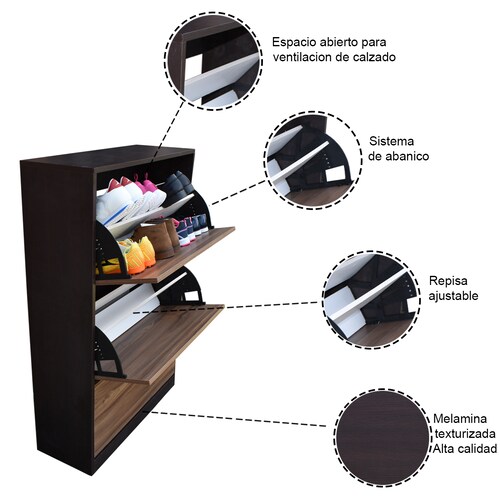 Organizador De Zapatos Hogare Mueble Zapatero Madera Venecia Elegante  y Minimalista Chocolate Parota