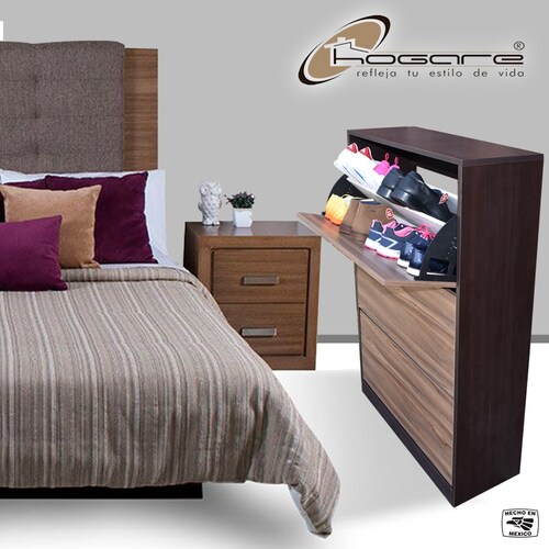 Organizador De Zapatos Hogare Mueble Zapatero Madera Venecia Elegante  y Minimalista Chocolate Parota