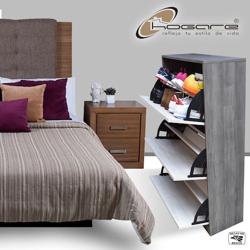 Organizador De Zapatos Hogare, Mueble Zapatero Madera, Venecia Funcional e Inteligente Gris Blanco