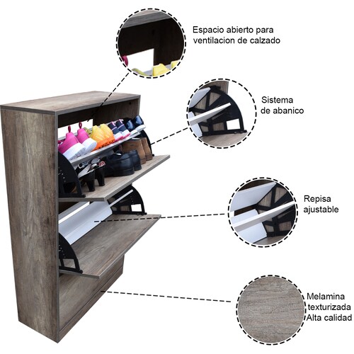 Mueble Organizador De Zapatos De 3 Niveles En Madera Calzado