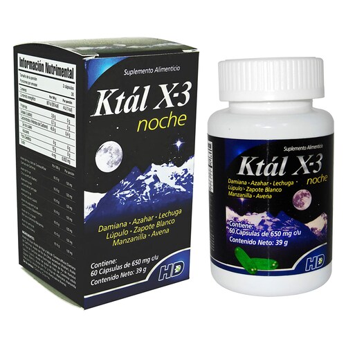 Ktal X-3 Noche, 60 Capsulas, 650 mg, Damiana, Azahar, Lechuga, Lupulo