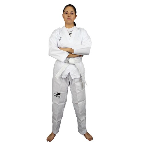 Dobok Uniforme Unisex Fire Sports Traje Taekwondo Blanco Juvenil/Adulto