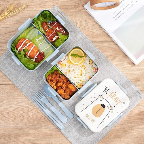 Recipiente Con Cubiertos Y Palillos Caja Bento Para Almuerzo