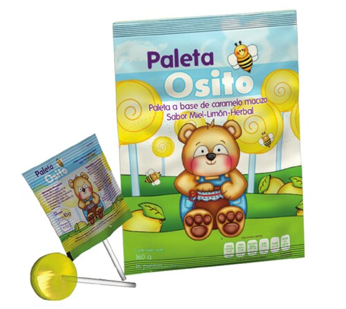 Paleta Osito, Caramelo Macizo, 16 pza, Sabor Miel Limón, Dolor de Garganta
