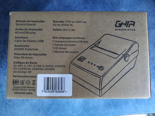 Miniprinter termica GHIA básica económica negra 58MM usb impresora punto de venta cable pc negocio