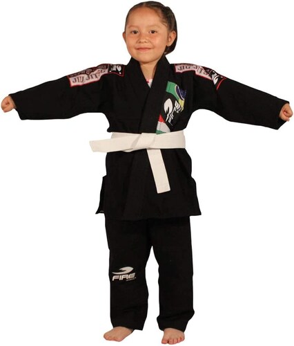 Gi Kimono Fire Sports Traje de Jiu Jitsu Brasileño Unisex Infantil 350g Negro