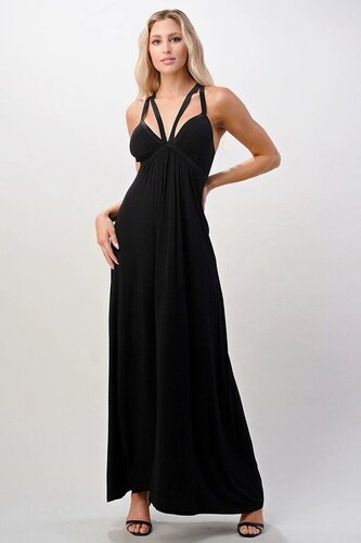 Vestido Largo Cruzado Negro Con Tiras Dobles Fiesta Miley
