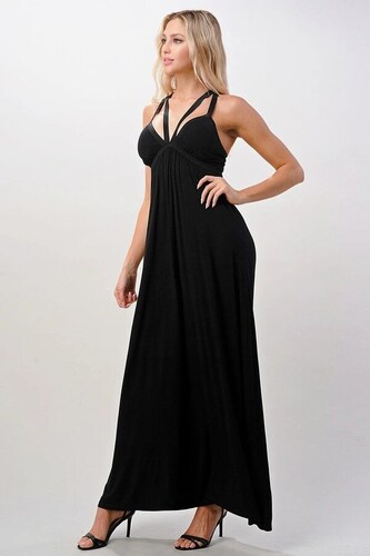 Vestido Largo Cruzado Negro Con Tiras Dobles Fiesta Miley