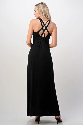 Vestido Largo Cruzado Negro Con Tiras Dobles Fiesta Miley