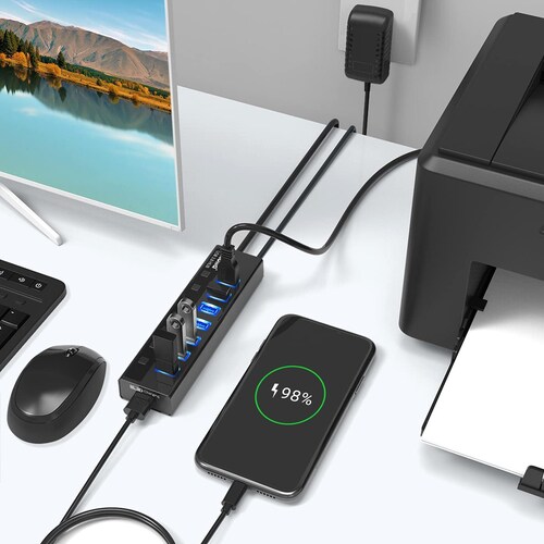 ATOLLA 7 Puertos Hub USB 3.0 Hub USB 3.0 de 7 Puertos c vo Mac OS Windows y Linux