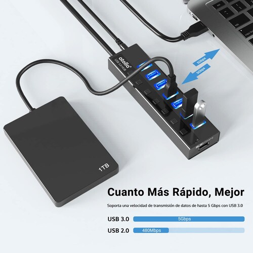 ATOLLA 7 Puertos Hub USB 3.0 Hub USB 3.0 de 7 Puertos c vo Mac OS Windows y Linux