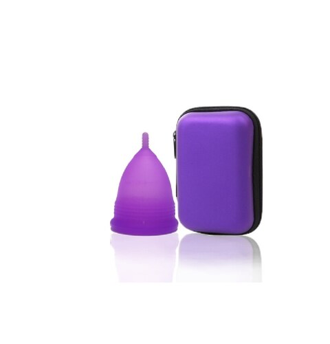 COPA MESTRUAL TALLA S MORADO SILICONA GRADO MEDICO ESTUCHE COMODA TRASPORTABLE PORTATIL DEPORTE
