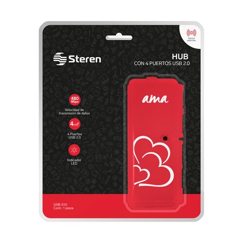 Adaptador HUB 4 Puertos Steren USB 2.0 4 Puertos Elige el Tuyo USB-510C