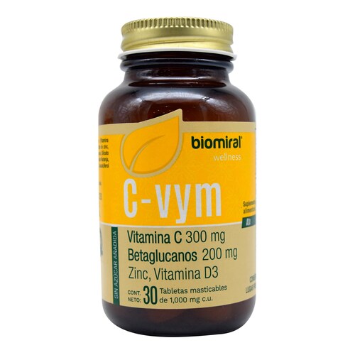 C-vym, Vitamina C, Betaglucanos, Zinc, Vitamina D3, 30 Tabletas, 1000 mg c/u