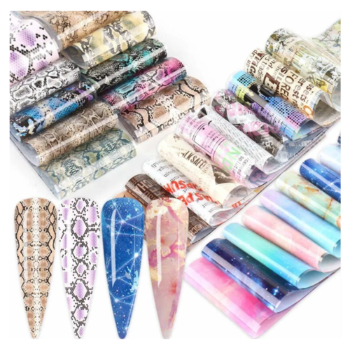 Pegatinas Uñas Foil Transfer Láminas Mármol Serpentina 50 pzas.