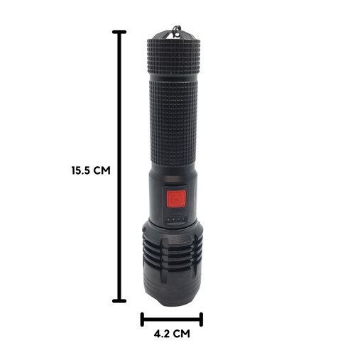 Lampara Táctica Recargable de Alta Potencia 10,000 Lúmenes Zoom de Enfoque Aluminio Negro