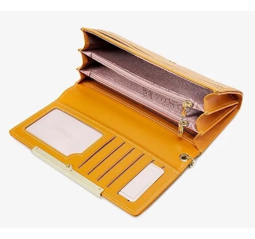Cartera Monedero Elegante De Cuero Para Dama Color Amarillo
