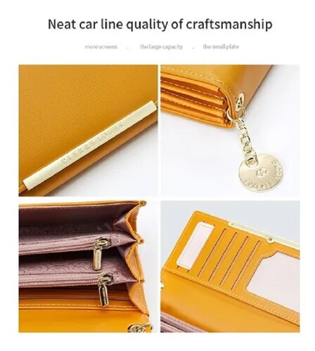 Cartera Monedero Elegante De Cuero Para Dama Color Amarillo