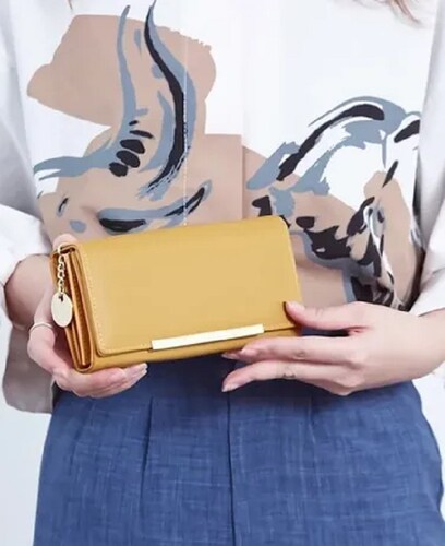 Cartera Monedero Elegante De Cuero Para Dama Color Amarillo