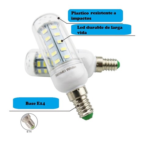 Bombilla Foco LED mazorca de maíz lámpara vela 24 LEDS Base E14 Iluminación FOCO24E14 Blanco Frio