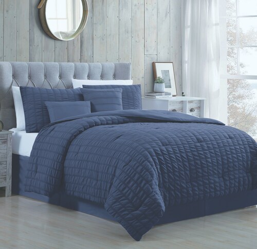 Edredón Suave Queen 5 Pzas Kane Azul Navy - Modern Threads