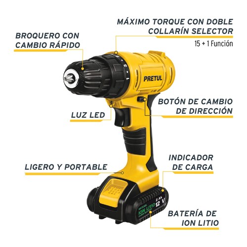 Taladro Destornillador Eléctrico E Inalámbrico 3/8' 12V Con 35 accesorios Incluye Maletín