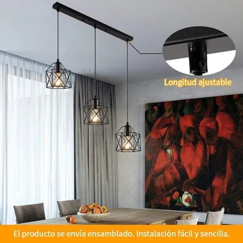 Lámpara Colgante Industrial E26 E27 De 40 Cm, Negro, 3 En 1