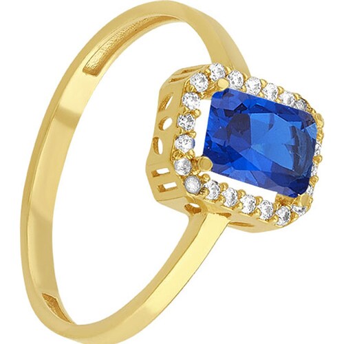 Anillo Solitario Con Zirconia En Color Azul Elaborado En Oro De 10k + Regalo.