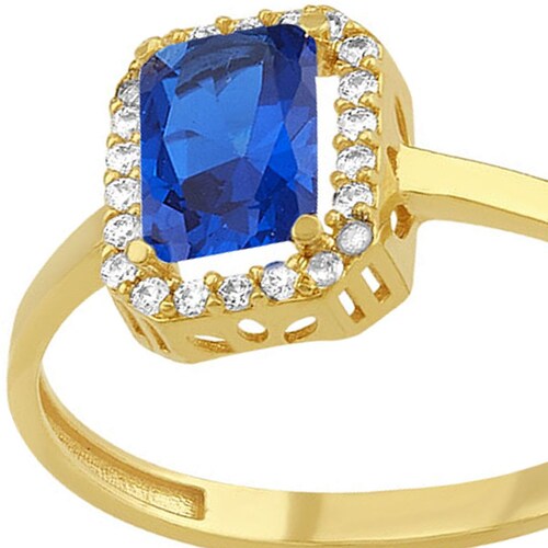 Anillo Solitario Con Zirconia En Color Azul Elaborado En Oro De 10k + Regalo.