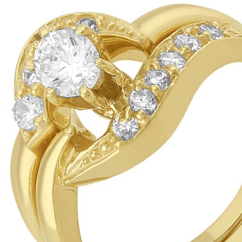 Anillo Alianza Solitario Lazo Con Zirconias Elaborado En Oro De 10 K