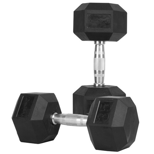 Kit 2 Mancuernas Hexagonales Acero Forro De Neopreno 35 lbs