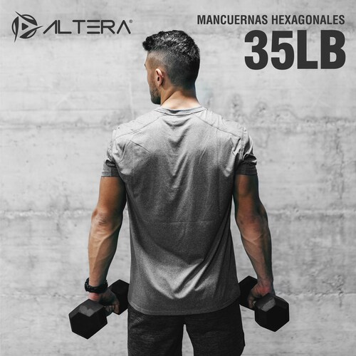 Kit 2 Mancuernas Hexagonales Acero Forro De Neopreno 35 lbs