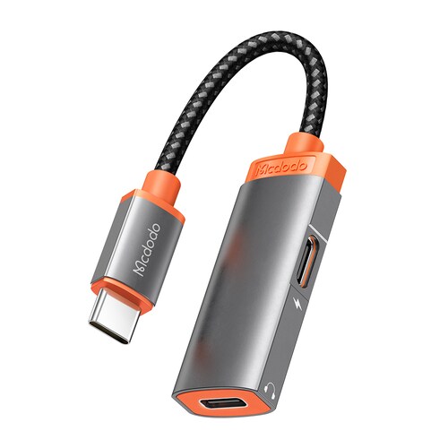 Adaptador USB Tipo C 2 en 1 Carga y Transmite Audio .