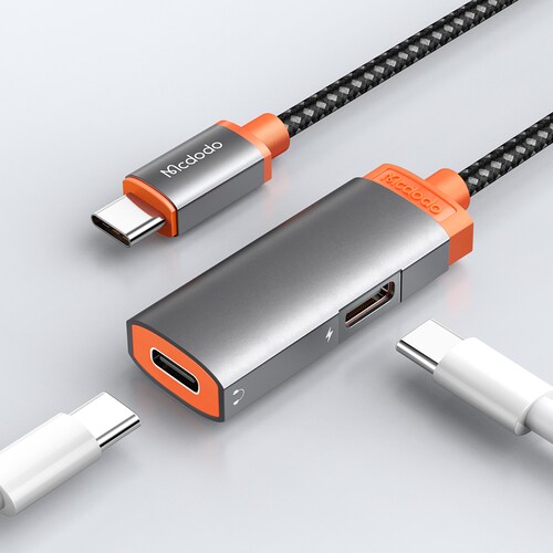 Adaptador USB Tipo C 2 en 1 Carga y Transmite Audio .