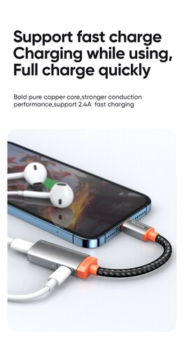 Adaptador USB Tipo C 2 en 1 Carga y Transmite Audio .
