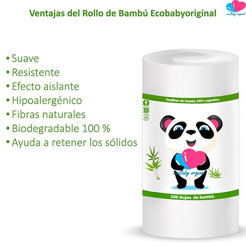 Rollo de Papel bambú 100 Hojas para Pañal Ecológico de Tela Ecobaby Original