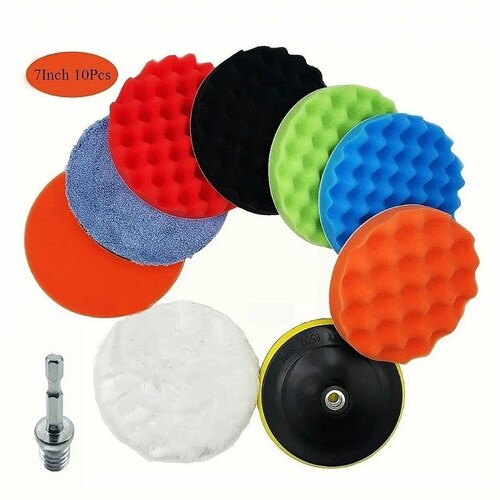 7 Inch 10 Pcs Kit Para Pulir Auto, Ktaladro, Eponjas, Borlas