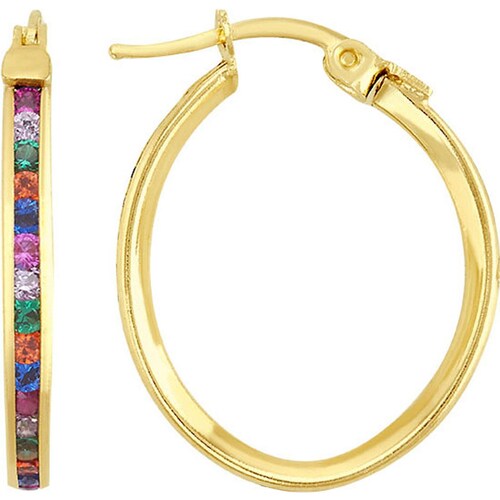 Arracadas Ovaladas Con Zirconias De Colores Elaborada En Oro De 10 K 