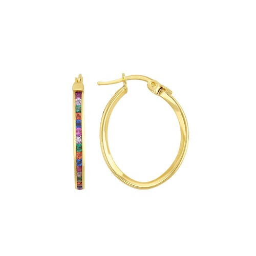 Arracadas Ovaladas Con Zirconias De Colores Elaborada En Oro De 10 K 