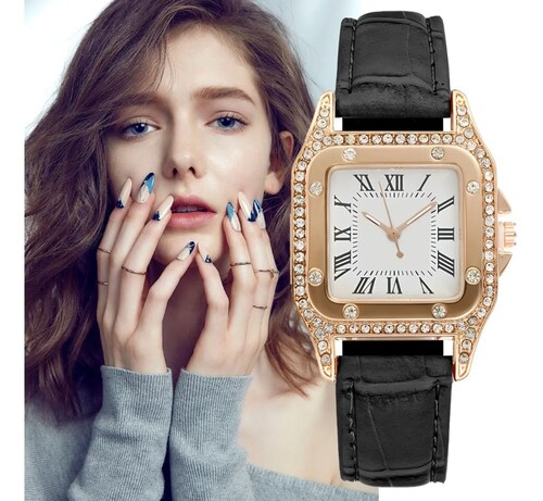 Reloj Con Correa Diamantes Moda Para dama & brazalete - Negro
