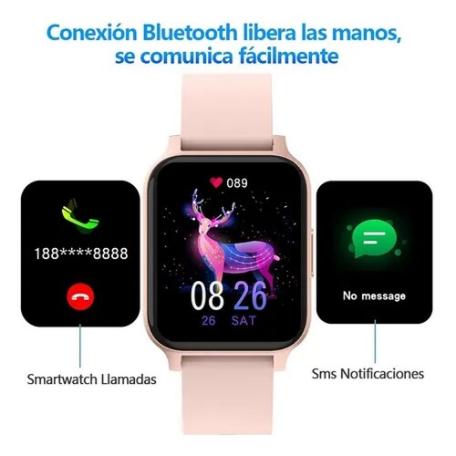 Reloj Bluetooth Smart Watch Inteligente Táctil Mujer Running Color de la  caja Plateado Color de la correa Rosa Color del bisel Plateado Diseño de la  correa casual
