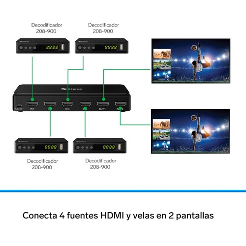 Steren Selector HDMI 4K de 4 entradas y 2 salidas, con control remoto y función PIP (Picture In Pict 