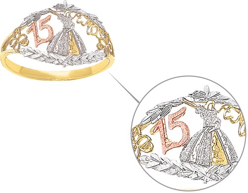 Anillo Quinceañera Vestido 3 Col Oro 10K - 687.