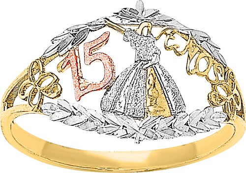 Anillo Quinceañera Vestido 3 Col Oro 10K - 687.